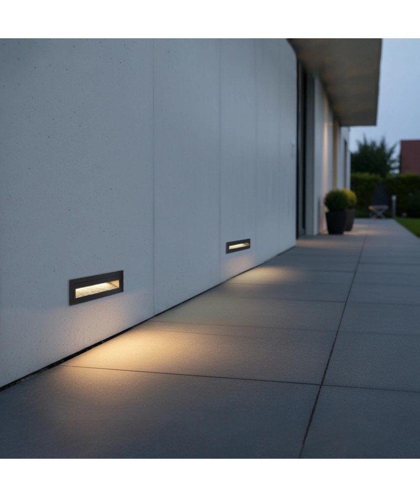 kelvo® STEPART KLV-101-0086 Χωνευτό Φωτιστικό Σκαλοπατιού - Διαδρόμου LED 6W 750lm 45° AC 220-240V Αδιάβροχο IP65 Θερμό Λευκό 2700K - Lumileds SMD Chip & TÜV SÜD Driver - Μαύρο Ματ - Μ21 x Π5.5 x Υ6.5cm - Q20.3 x 5.6cm - 5 Χρόνια Εγγύηση